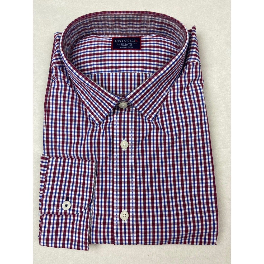UNTUCKit Amberhill Shirt Men's XXL Regular Fit Red Blue Check Long‎ Sleeve NWT